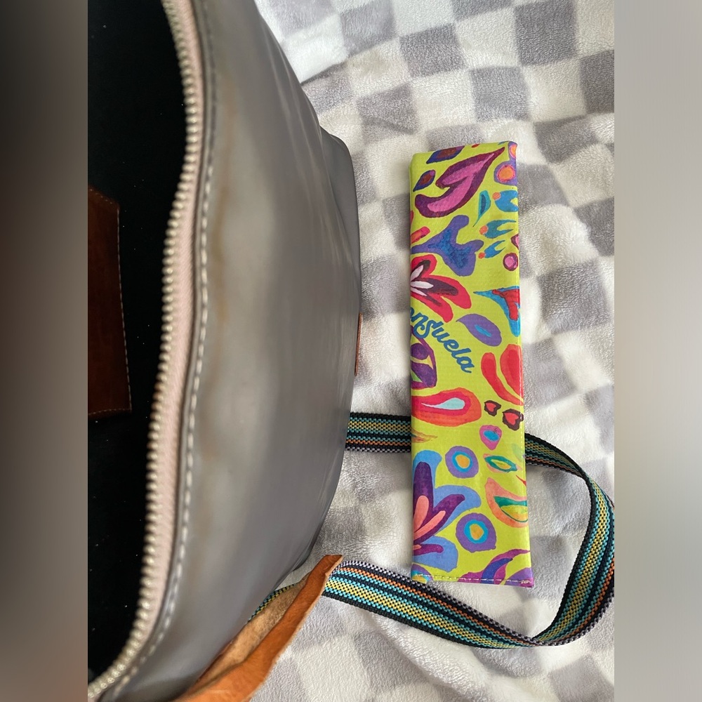 Gray Crossbody Shoulder Bag with Multicolor Strap - Picture 5 of 6